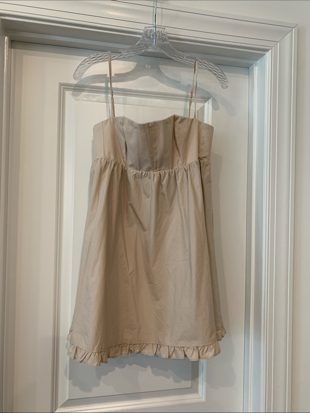Oh Polly Lt beige babydoll cotton Strapless Mini Dress  8 NWOT